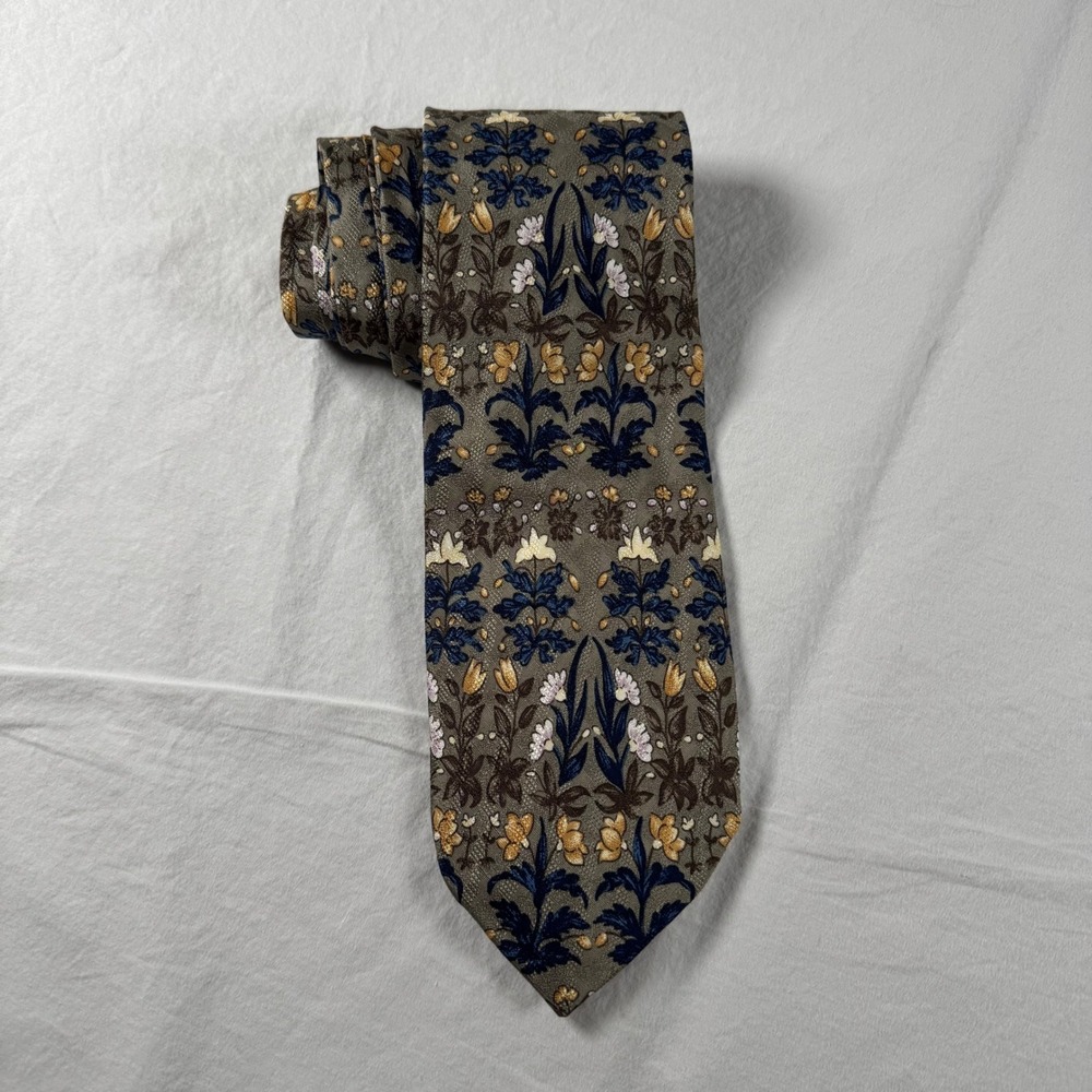 Structure Men's Taupe Floral 100%‎ Silk Made in Italy Necktie